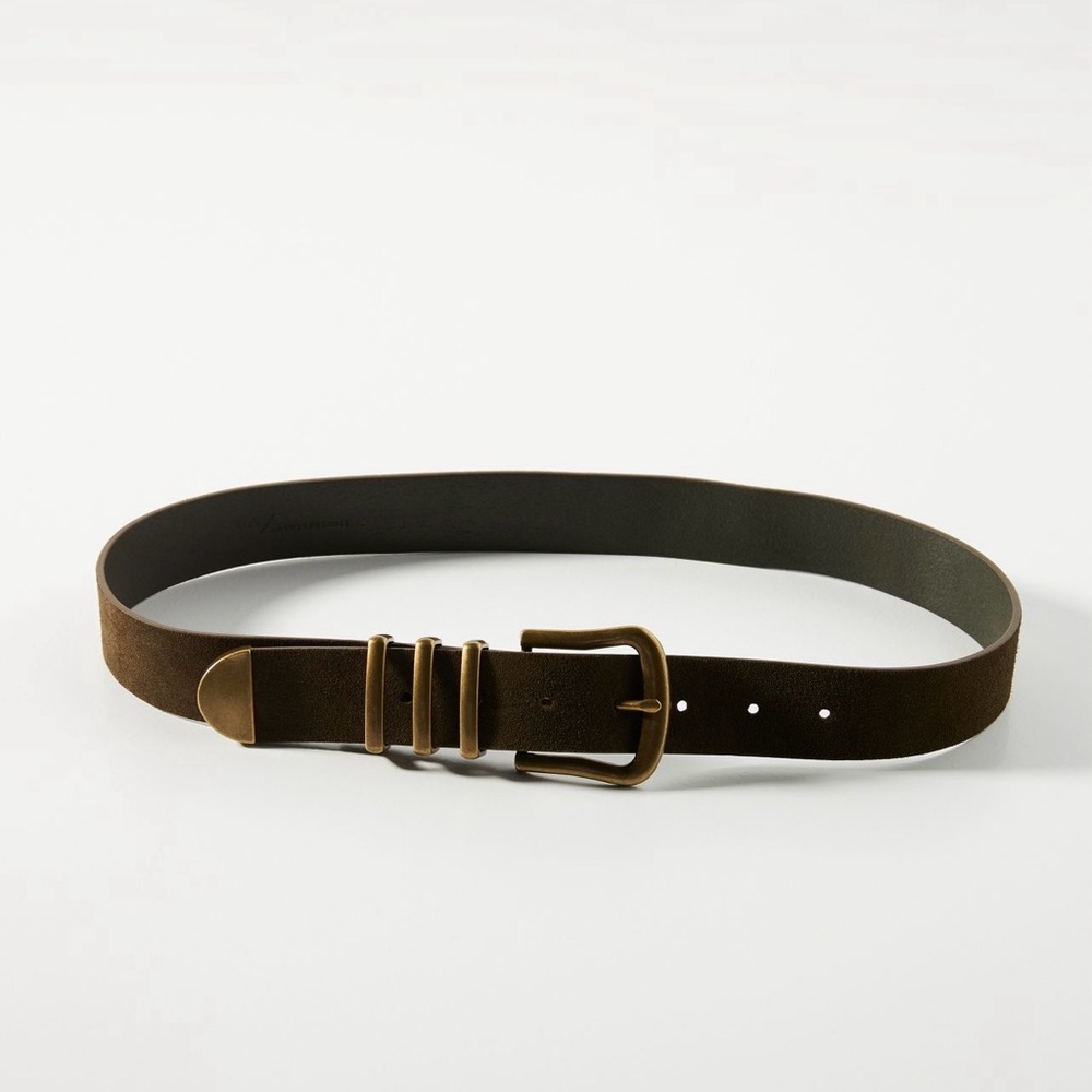 NWT Anthropologie Western Leather Belt | Khaki/Deep Green | 2x